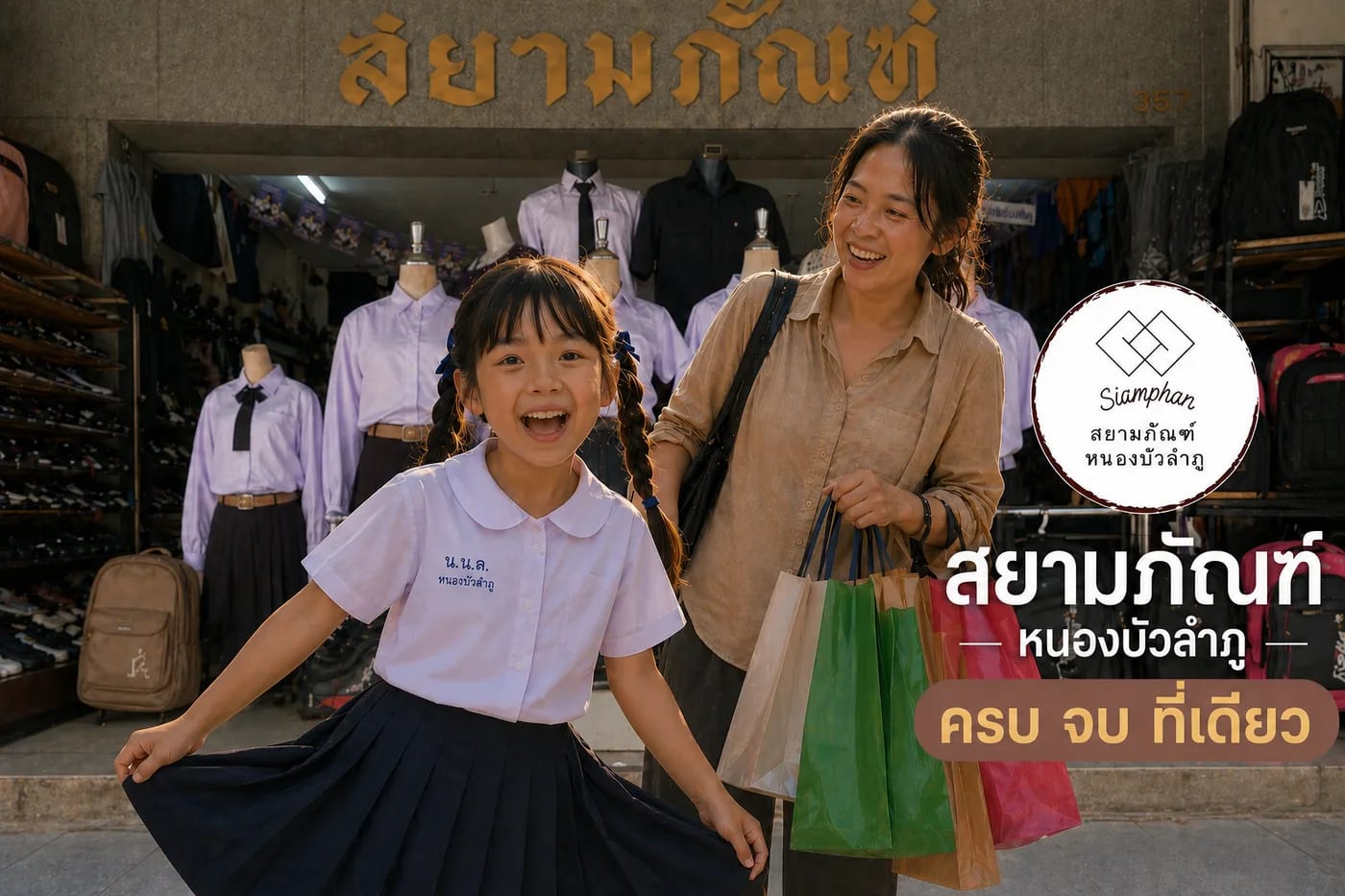 ลูกค้าเลือกซื้อเครื่องแบบและสินค้าในหน้าร้านสยามภัณฑ์